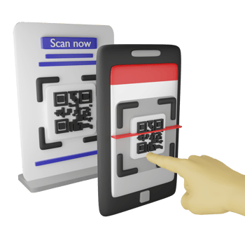 Touchscreen for scan QR code on smartphone clipart flat design icon isolated on transparent background, 3D render digital symbol and online shopping concept png