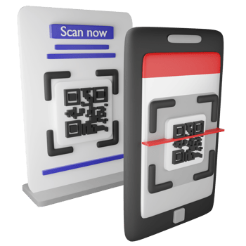 Scan QR code on smartphone clipart flat design icon isolated on transparent background, 3D render digital symbol and online shopping concept png