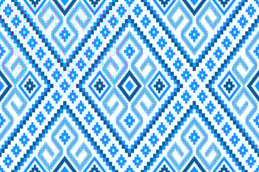 Indigo navy blue geometric traditional ethnic pattern Ikat seamless pattern border abstract design for fabric print cloth dress carpet curtains and sarong Aztec African Indian Indonesian vector