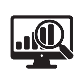 Screen with report icon, online monitoring concept, statistics icon. Online search icon. vector