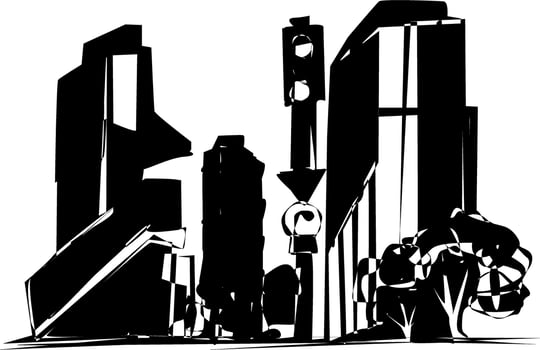 black and white city skyline vector
