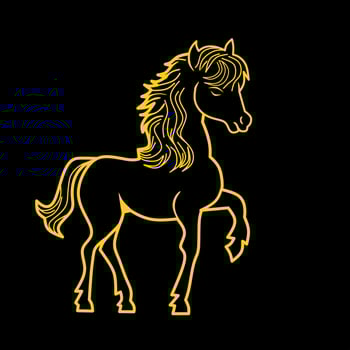 horse lineart illustration design with gold lines on a black background vector