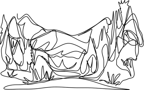 The illustrations and clipart. hand-drawn illustration of a mountain and trees vector