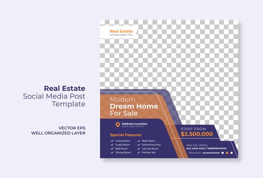 Minimalist apartment social media post template vector