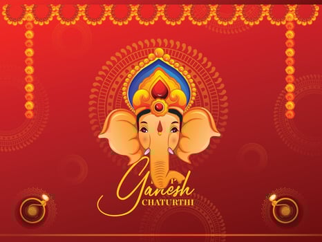 Ganesha Chaturthi' Hindi text and Ganesha illustration vector with background of Indian festival for banner, template, post and invitation card design