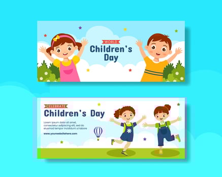 Children's Day Horizontal Banner Flat Cartoon Hand Drawn Templates Background Illustration vector
