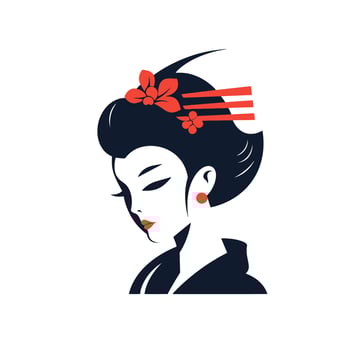 Beautiful japanese woman in kimono.Logo Vector illustration