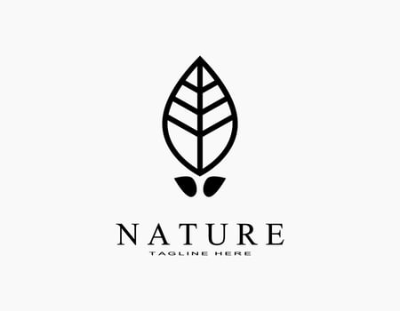 Simple elegant ecology natural logo. Single leaf icon with black. Suitable vector illustration for botanic, garden, agriculture.