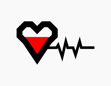 Heart rate icon logo. Isolated red heart with black pulse lines. Symbol of healthy and love. vector