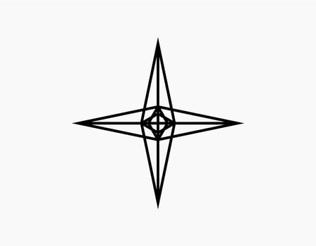 Compass vector icon in black and white. Travel equipment that displays north, east, south, and west.