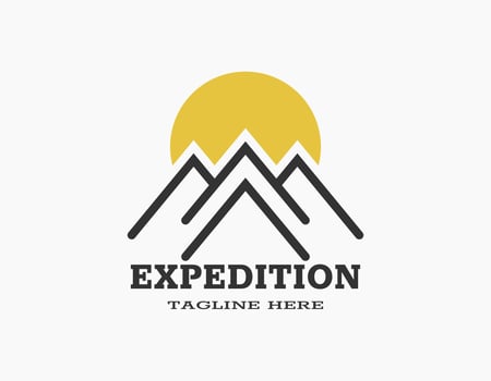 Icon logo of four mountains with the sun. Logo of the peak of mountain. Simple circular vector logo in a modern style.
