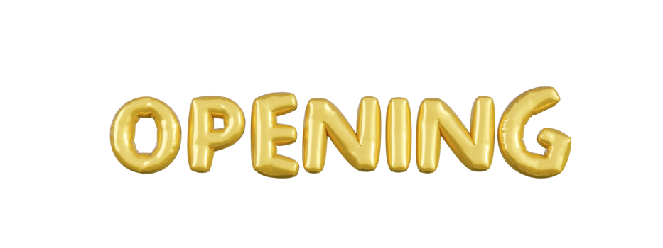 Gold balloons business header. Opening advertising symbol letter 3d vector. png
