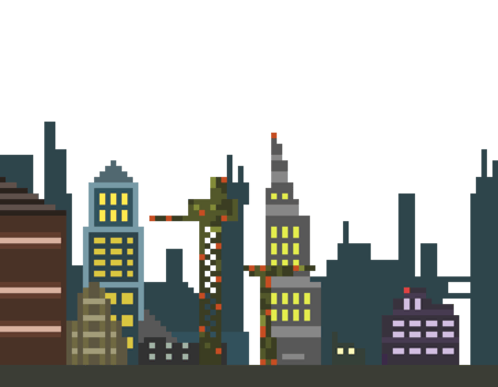 bright cityscape at night pixel illustration png