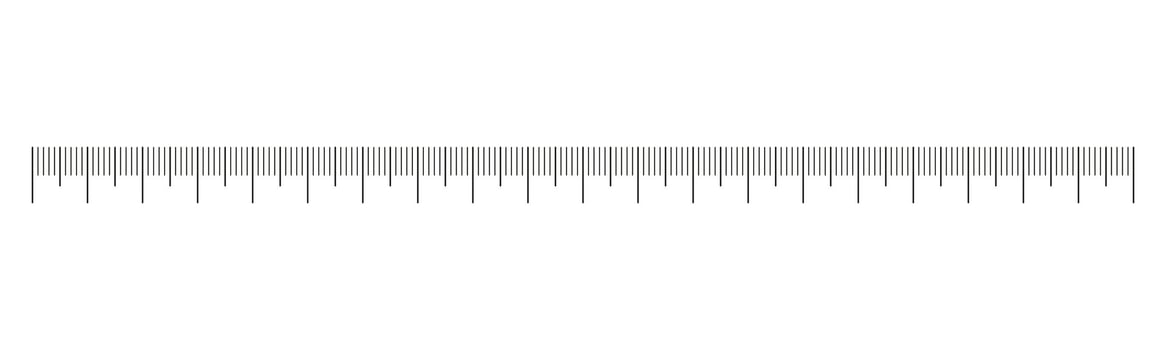 Measuring chart with 20 centimeters. Ruler scale with numbers. Length measurement math, distance, height, sewing tool. Vector illustration.