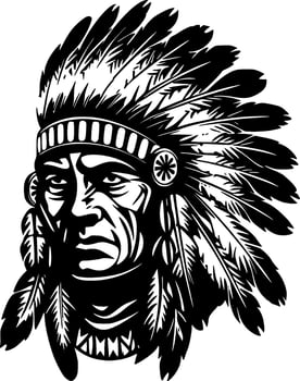 Indian Chief - Black and White Isolated Icon - Vector illustration
