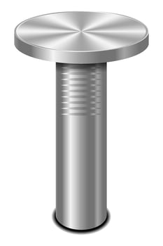 Nail hammered into wall. 3d iron nail. Hardware nail. Vector illustration