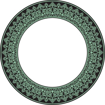 Vector green round oriental ornament. Arabic patterned circle of Iran, Iraq, Turkey, Syria. Persian frame, border