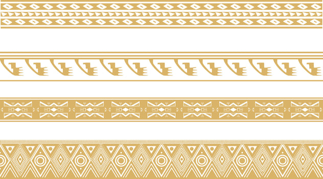Vector set of seamless golden border ornament. Native American tribes framework. Endless patterns ethnic aztec, maya