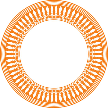 Vector orange round Egyptian border. Circle ornament of ancient Africa. Pattern of lotus flowers and sun