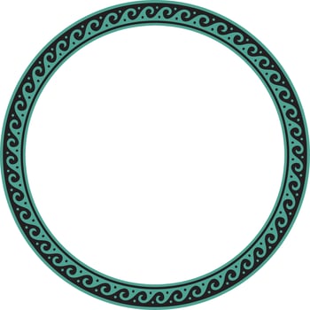 Vector round green classic frame. Greek wave meander. Patterns of Greece and ancient Rome. Circle european border