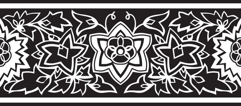 Vector seamless black monochrome national Indian ornament. Endless ethnic pattern of indus civilization