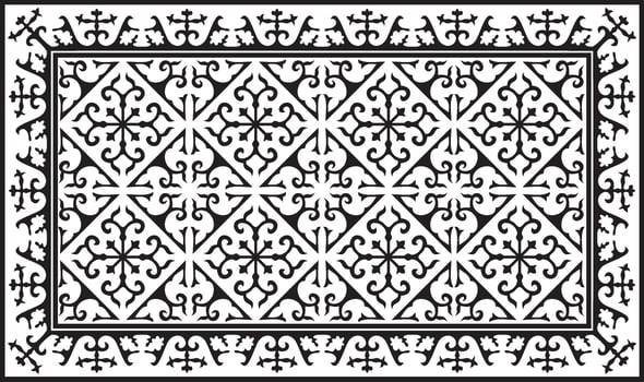 Vector black monochrome square Kazakh national ornament. Ethnic pattern of the peoples of the Great Steppe, Mongols, Kyrgyz, Kalmyks, Buryats