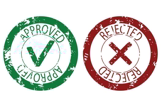 Approved and rejected stamp seal color. Vector imprint rubber label approval and denied illustration