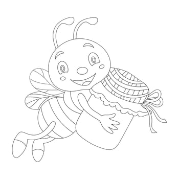 Bee Coloring Page for kids. Vector black line illustration. Bug, insect, bee, butterfly, snail. Funny bee cartoon characters vector illustration. For kids coloring book