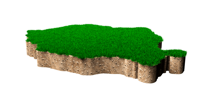 Romania Map soil land geology cross section with green grass and Rock ground texture 3d illustration png
