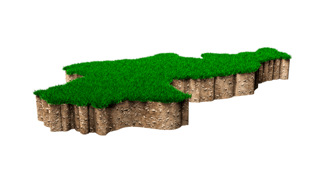 North Korea Map soil land geology cross section with green grass and Rock ground texture 3d illustration png