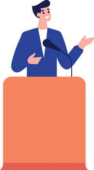 Hand Drawn Businessman speaking on the podium in flat style vector