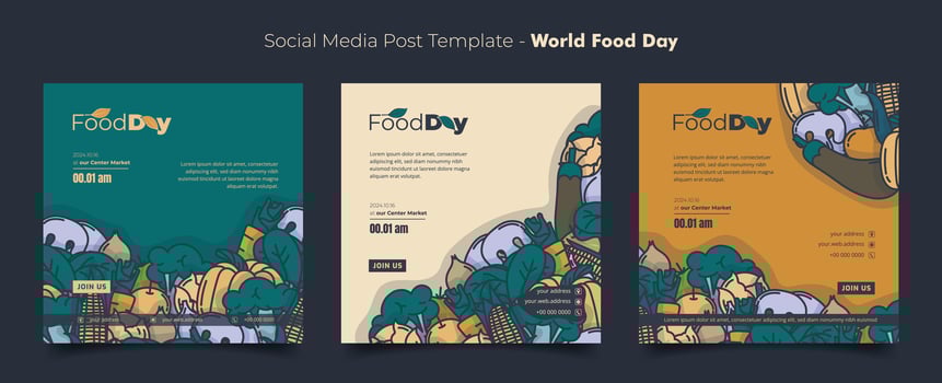 Social media post template with cartoon of vegetables design for world food day campaign vector