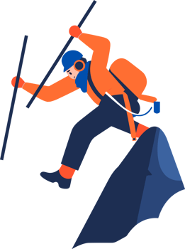 Hand Drawn Adventurous tourists climb mountains in flat style png