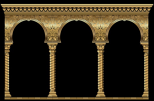 Cover postcard golden oriental vintage arch frame vector
