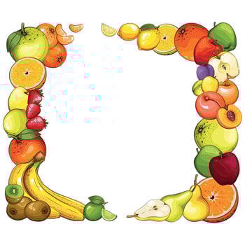 Fruits frame on white background. Colorful frame with Fruits Illustration, Fruits  Mix.  Fruit Template design vector