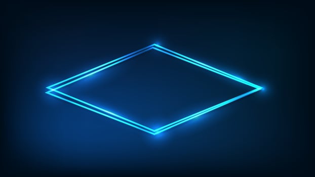 Neon double rhombus frame with shining effects vector