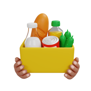 International Volunteer Day. Volunteer holding a donation box with food. 3D render icon. png
