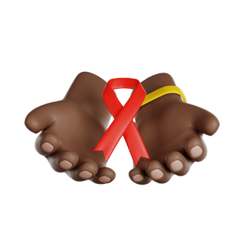 World AIDS Day. Volunteer hands holding a red ribbon. 3D render icon. png