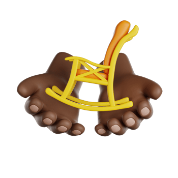 International Volunteer Day. Hands hold rocking chair. Take care of seniors people. 3D render icon. png