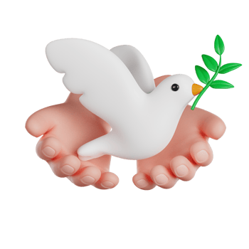 International Day of Living Together in Peace. Volunteer hands holding a dove of peace. 3D render icon. png