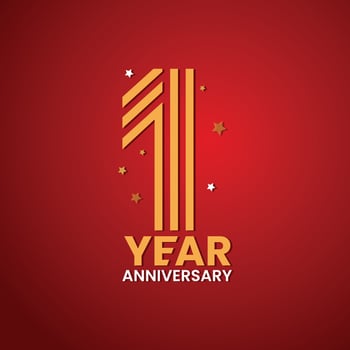 1 year anniversary wishes background. Anniversary celebrating vector template design. 1st birthday celebration, invitation card, and greeting card. Anniversary celebrating badge, logo.