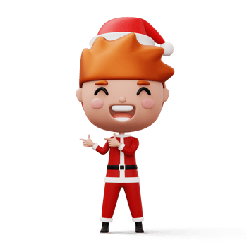 Happy kid wearing santa claus costume pointing  finger, Merry christmas, 3d rendering png