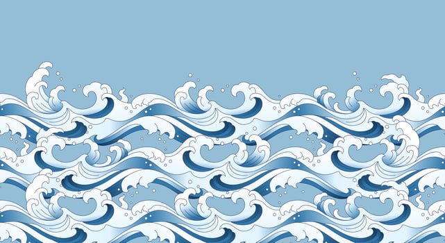 orient blue wave seamless pattern isolated on light blue vector