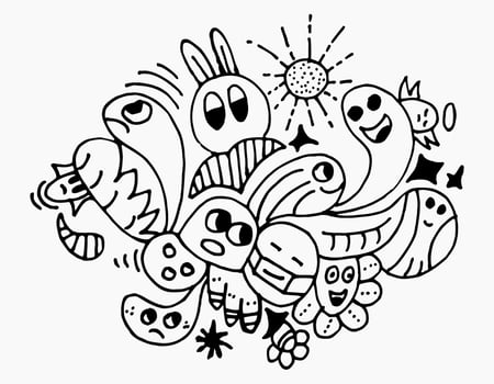 Hand-drawn doodle with black line. Creative abstract illustration that suitable for sticker, drawing book, cover. Isolated on white background vector