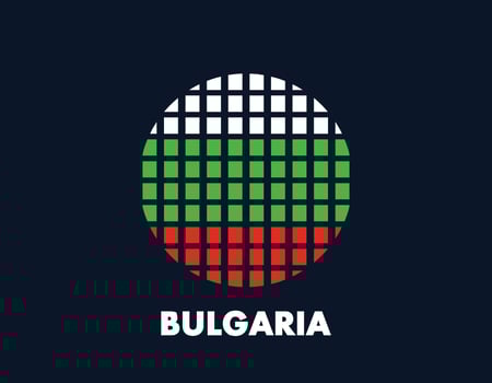 The Bulgaria round flag icon. Design flag with the arrangement of squares that form a circle. Flag with white, green, red. vector