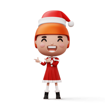 Happy kid wearing santa claus costume pointing finger, Merry christmas, 3d rendering png