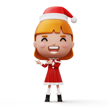 Happy kid wearing santa claus costume pointing finger, Merry christmas, 3d rendering png