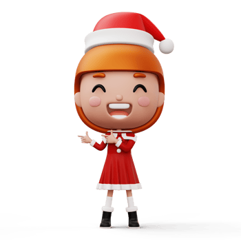 Happy kid wearing santa claus costume pointing finger, Merry christmas, 3d rendering png