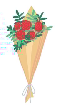 Beautiful bouquet of roses in cartoon style. Celebration Birthday party attribute clipart isolated on white background. Hand drawn vector illustration.