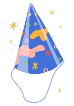Bright party cap cartoon vector illustration. Celebration party holidays attribute clipart isolated on white background.